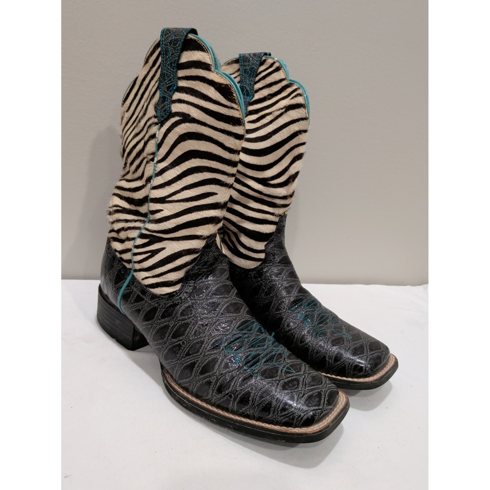 Ariat Quickdraw Boots Zebra Print Black Leather Western 10006718 Womens 9 B